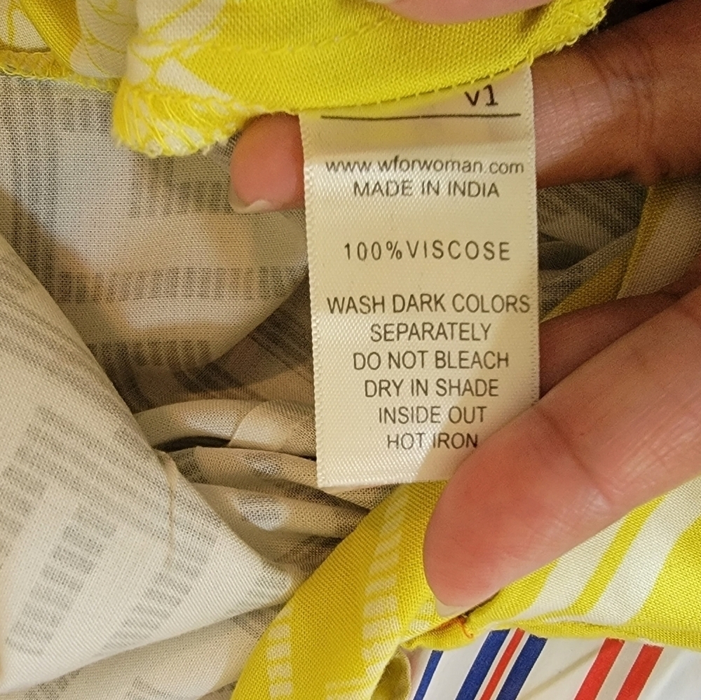W Woman Primted Straight Kurta Sz 10 Yellow White Birdies Indian Pakistan Tunic - Picture 10 of 12
